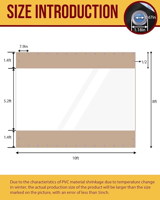 Outdoor Curtains, 8' x 10' Waterproof Vinyl with Grommets