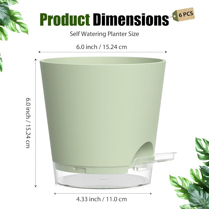 Plant Pots 6 Inch Self Watering Pots, 6 Pack Plastic Planters - Image 5