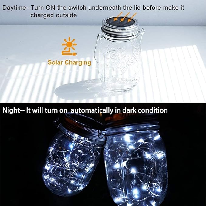 String Lights for Mason Jars, Solar Powered, 8 Pack, Cool White