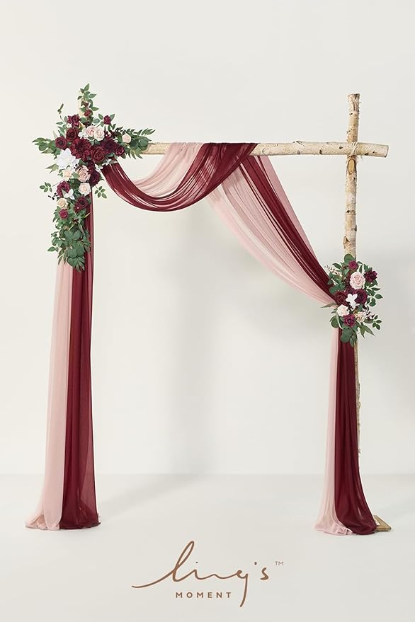 Artificial Flowers Wedding Arch Kit in Marsala and Blush with Drapes