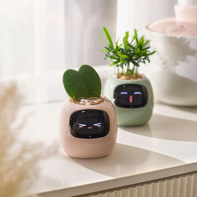 Smart Planter Pot with App Control, Green Plastic, Modern Style