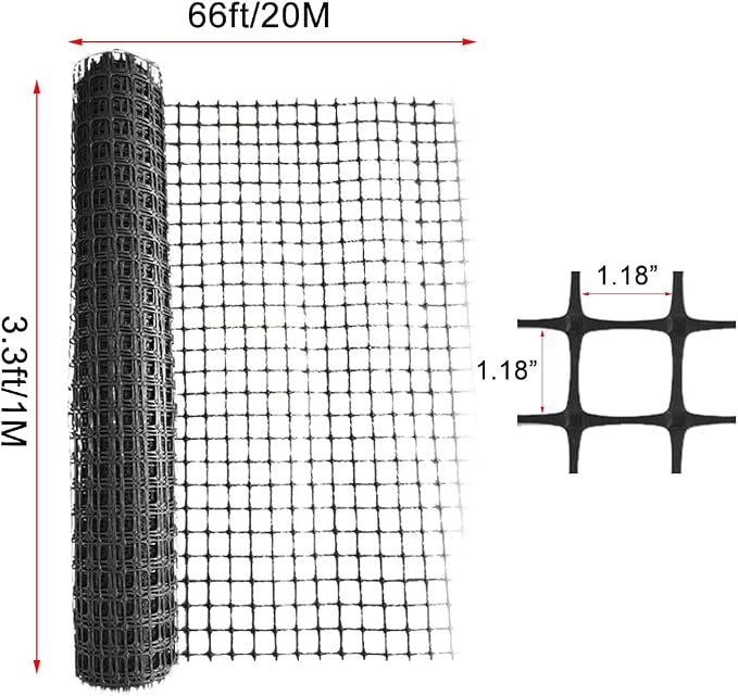 Garden Fence Roll, 3.28 x 66 Ft Black Plastic Animal Barrier