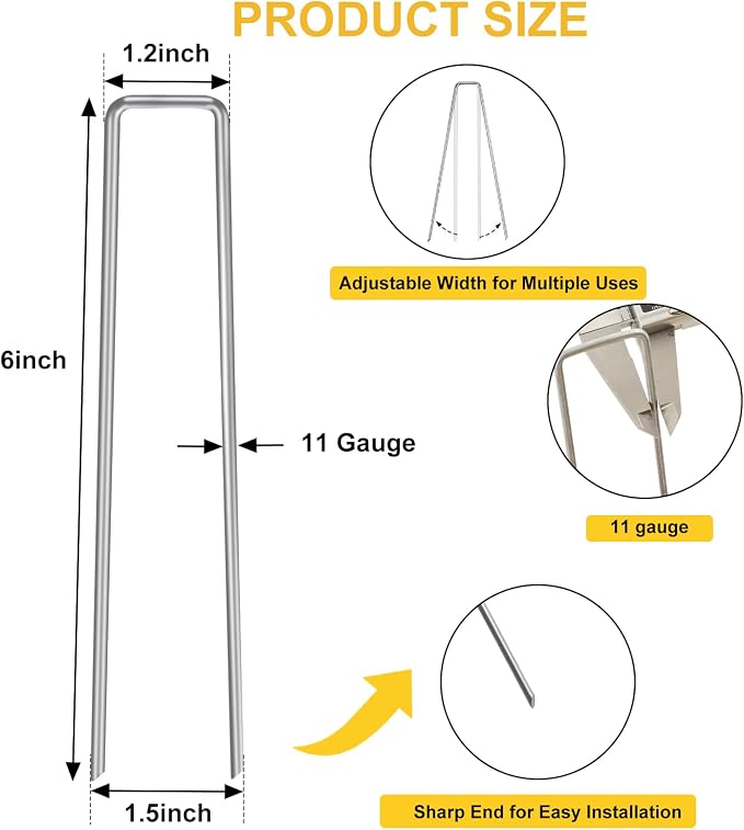 HongWay 240 Pack 6 Inch Landscape Staples, Garden Stakes Galvanized Tent Stakes - Image 2