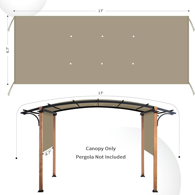 Canopy Replacement Top for Pergolas, 17 x 6.8 ft, Khaki Polyester