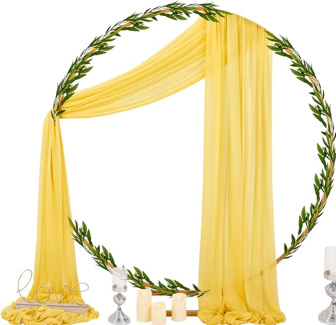 Outdoor Curtain Panels: Yellow Sheer Chiffon Wedding Arch Drapes, 2 Pack
