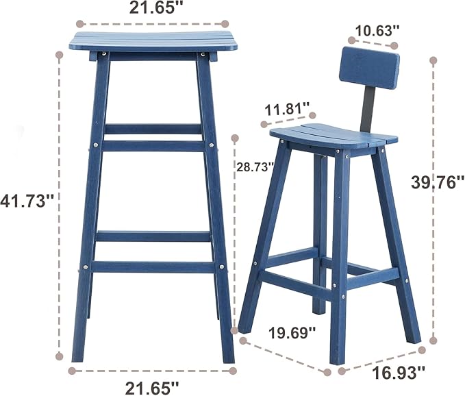 Bar Height Chairs Set of 2, HDPE Bar Height Outdoor Chairs, Weather Resistance - Image 3