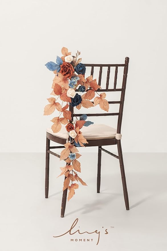 Artificial Wedding Aisle Flower Swags, 10 Pieces, Russet Orange and Denim Blue