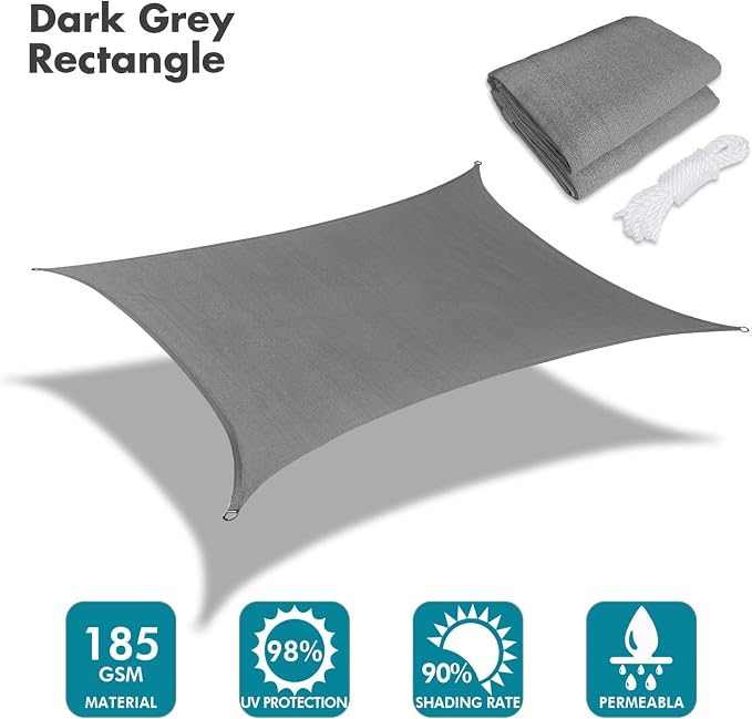 KANAGAWA 10'X16' Dark Gray Custom Size Sun Shade Sail Rectangle UV Block Canopy - Image 2