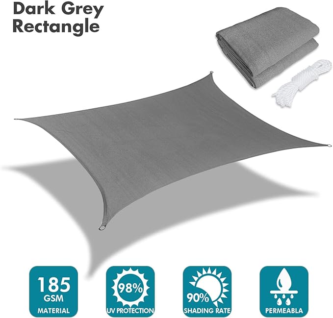 KANAGAWA 12'X20' Dark Gray Custom Size Sun Shade Sail Rectangle UV Block Canopy - Image 2