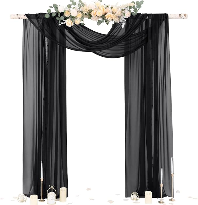Outdoor Curtains: Black Sheer Chiffon Arch Drapes, 29 in x 6.5 Yd