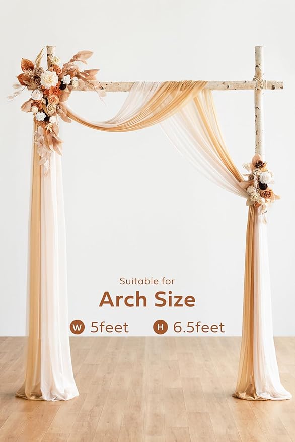 Artificial Flower Arch Decor Set, 4 Pieces, Ivory and White Drapes
