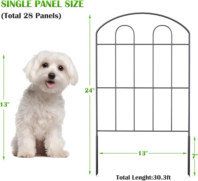 Decorative Garden Fence 28 Panels 24in x 30ft Black Coated Metal