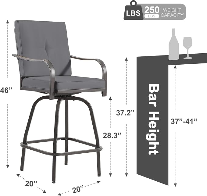 Patio Swivel Bar Stools Set of 2, Outdoor Bar Height Swivel Chairs - Image 3
