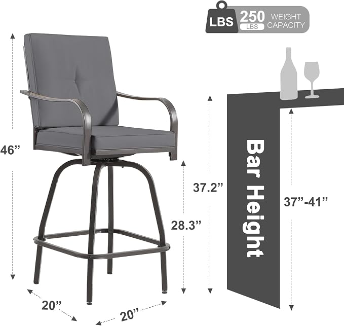 Patio Swivel Bar Stools Set of 6, Outdoor Bar Height Swivel Chairs - Image 3