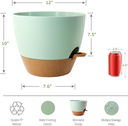 12 inch Large Self Watering Pots, Plastic Planters - Image 2