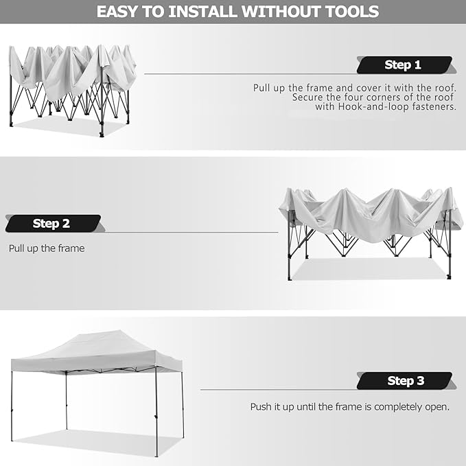Pop-Up Gazebo Canopy Tent, 10x15 ft, White with 4 Sidewalls