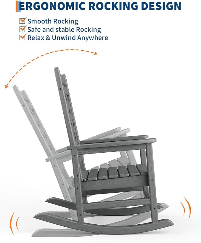 GarveeLife Outdoor Rocking Chair Set of 2, HDPE Weather Resistant Patio Rocking - Image 4
