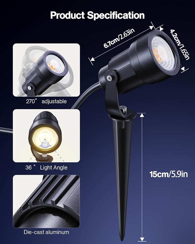 HIBOITEC 12 Pack Low Voltage Landscape Lighting, 5W LED Landscape Spotlights - Image 7