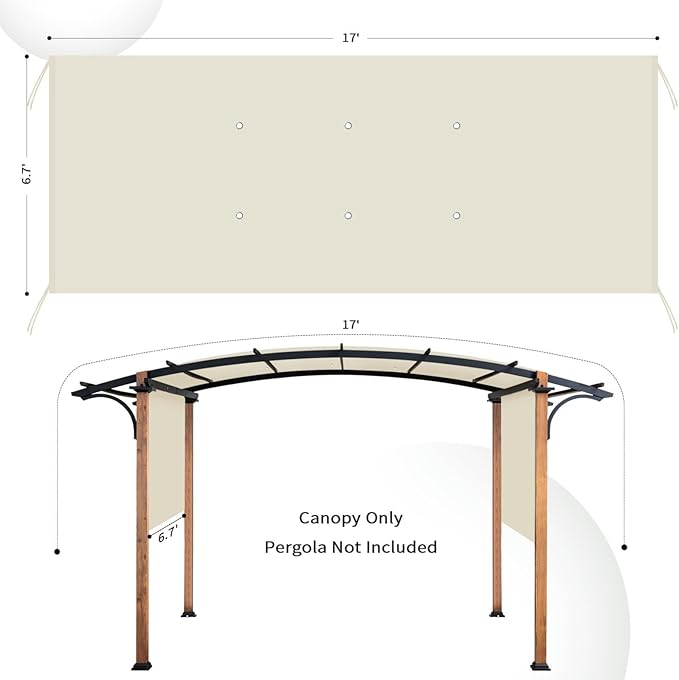 Canopy Replacement Cover for 17x6.8 Ft Pergola, Beige Polyester