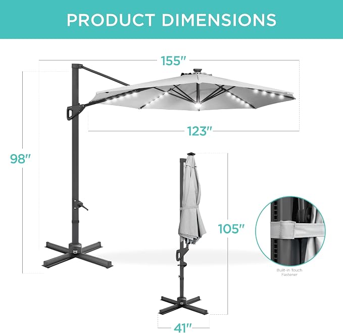 Best Choice Products 10ft Solar LED Cantilever Patio Umbrella, 360-Degree - Image 7