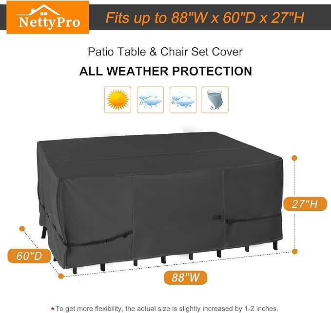 NettyPro Patio Table Cover Rectangular 88 x 60 Inch, Waterproof Outdoor - Image 6