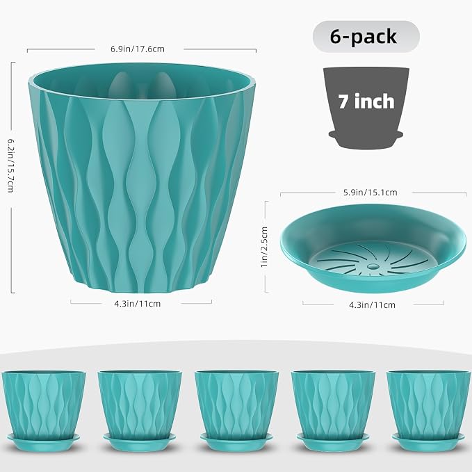 6 Pack 7 Inch Indoor Plant Pots - Image 2