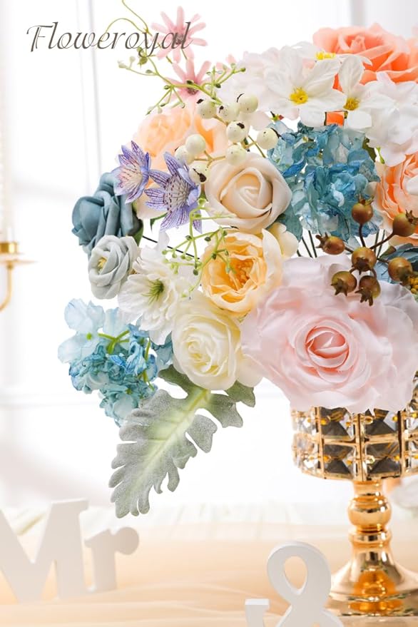 Artificial Flowers Set in Fairy Blue and Pink, Silk and Plastic Blend