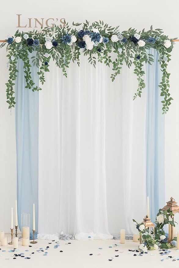 Artificial Flower Garland 78 Inch Dusty Blue and Navy Silk Arch Swag
