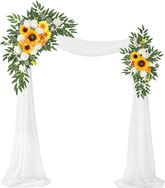 Artificial Flowers Wedding Arch Swag Kit, Sunflower, 3-Piece Set with Drape