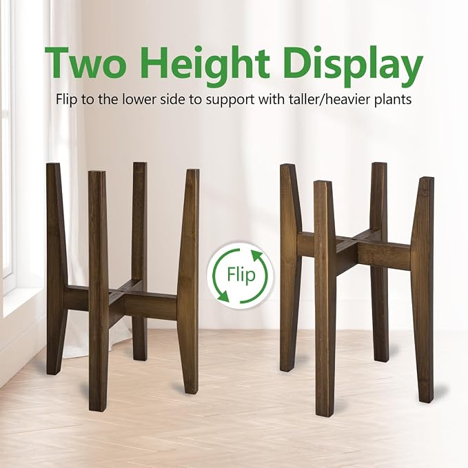 OERGKE Adjustable Plant Stand, Bamboo Mid Century Modern Indoor Plants Stands - Image 4