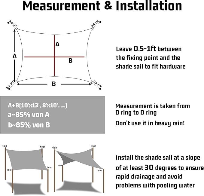 LOVE STORY Right Triangle 6'x12'x13.4' Waterproof Sun Shade Sail Canopy UV Block - Image 3