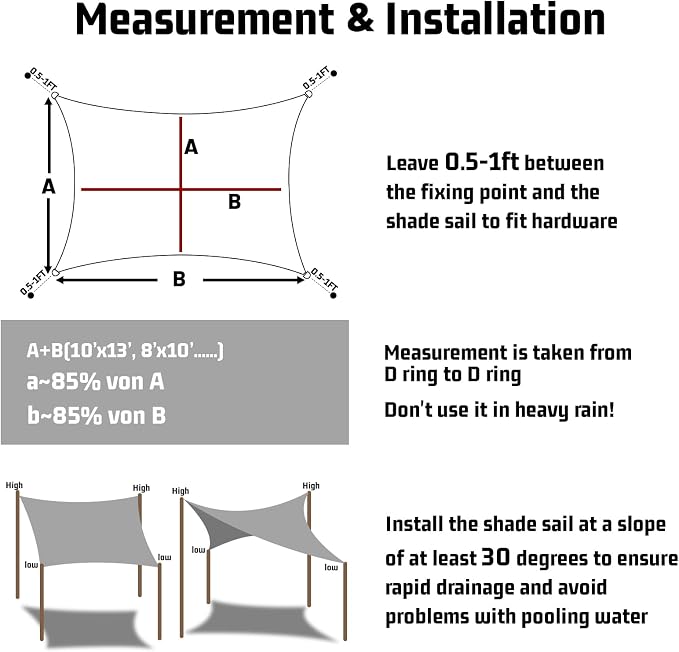 LOVE STORY Rectangle 7'x15' Waterproof Sun Shade Sail Canopy UV Block - Image 2