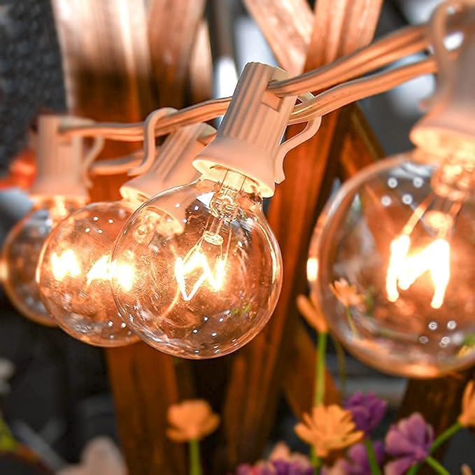String Lights 25 ft Waterproof G40 Edison Bulbs with 2 Spares