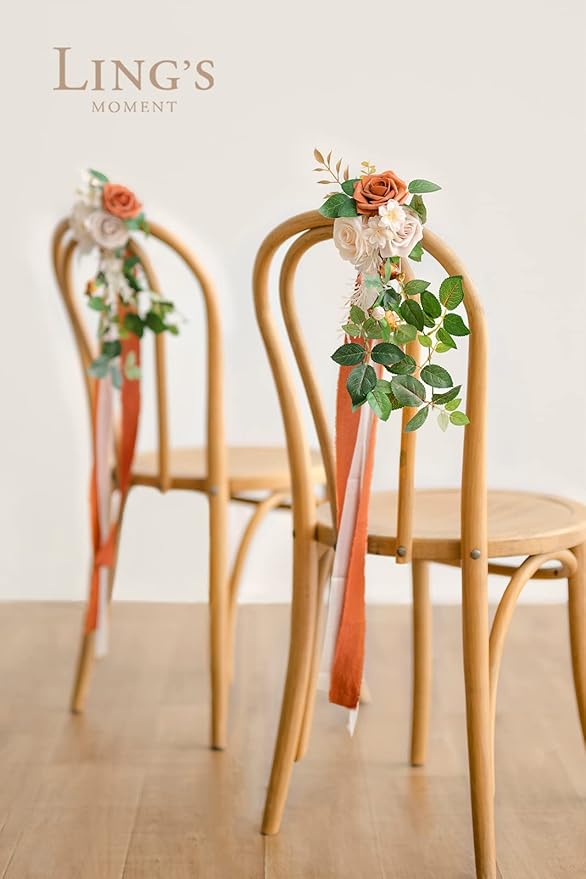 Artificial Flowers Aisle Pew Decor, 8 Pcs Sunset Terracotta Silk Set
