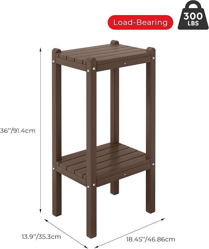 Outdoor Side Table with 2 Tiers in Dark Brown HDPE