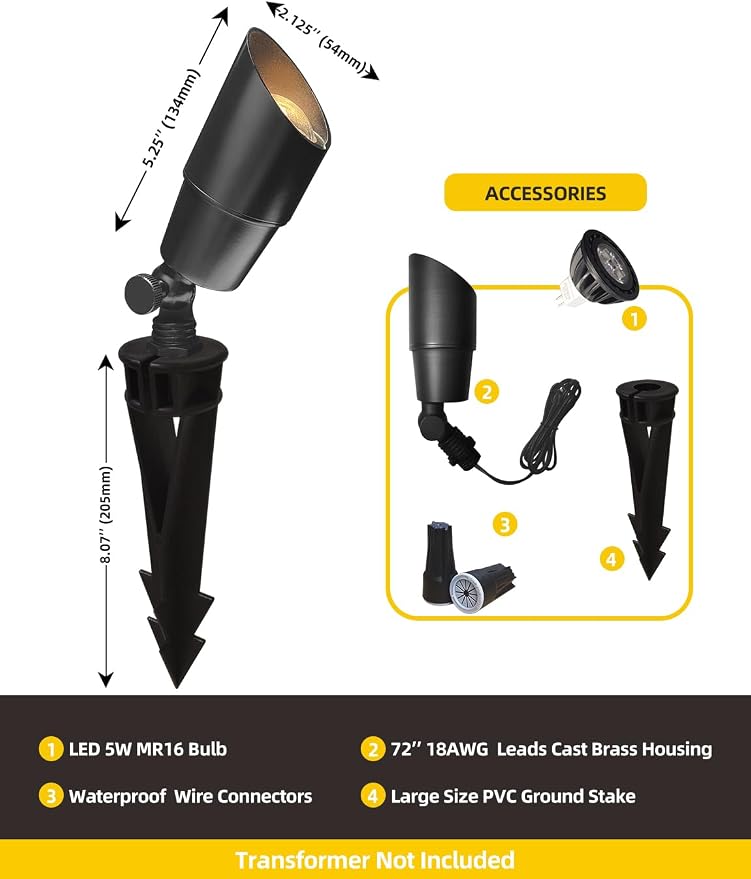 COLOER Brass Low Voltage Landscape Spotlight 1-Pack - Image 4