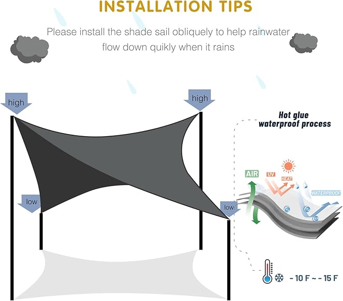 SUNNY GUARD Waterproof Sun Shade Sail 10' x 12' Cream Rectangle UV Block - Image 6