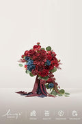Artificial Flowers Cascading Bridal Bouquet, Burgundy Navy Blue, 15in