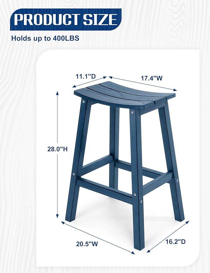 Weatherproof Bar Stools Set of 4, Saddle Seat, Bar Height Stools - Image 3