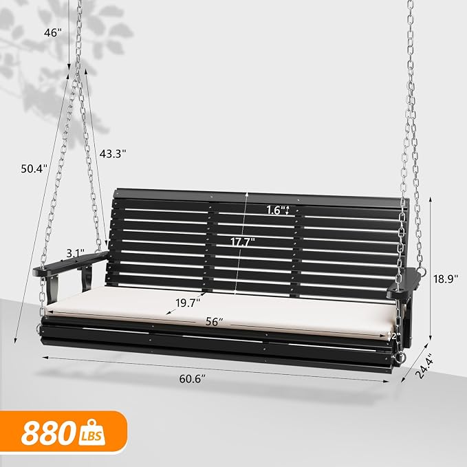 VINGLI Wooden Porch Swing, Heavy Duty 880 LBS Hanging Patio Bench - Image 4
