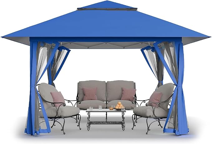Gazebo Pop Up Canopy 13 x 13 ft with Blue UPF 50+ Fabric