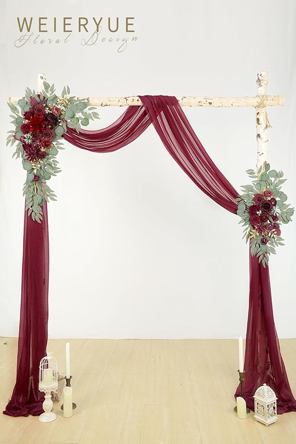 Artificial Flowers Arch Swag Set, Wine Red, 3-Piece Pack