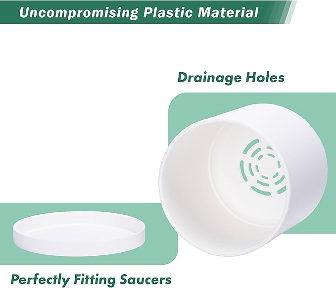 Planters: Set of 4 Matte White Plastic Pots with Drainage Holes, 5 Inch