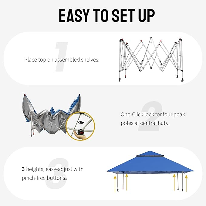 Gazebo Pop Up Canopy 13 x 13 ft with Blue UPF 50+ Fabric
