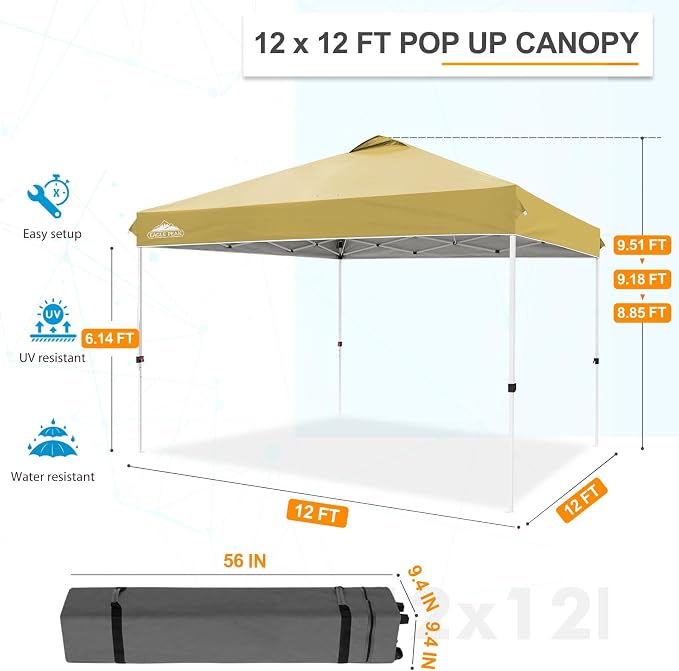 Gazebo Pop Up Canopy Tent 12x12 ft Beige with Wheeled Carry Bag