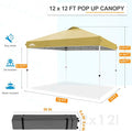 Gazebo Pop Up Canopy Tent 12x12 ft Beige with Wheeled Carry Bag