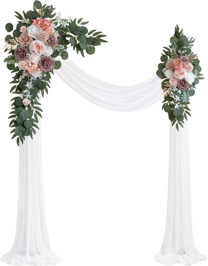 Artificial Flower Swag Set for Wedding Arch, Dusty Rose, 26Ft Draping Fabric