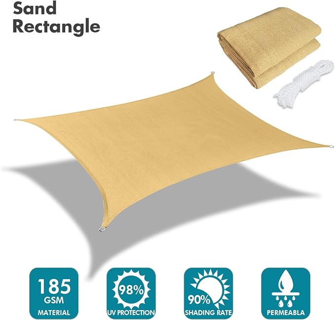 KANAGAWA 6'X14' Sand Custom Size Sun Shade Sail Rectangle UV Block Canopy Cover - Image 2