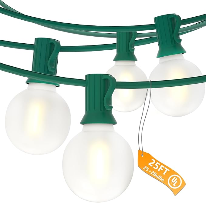 Globe String Lights 25 Ft with 27 Frosted White G40 LED Bulbs