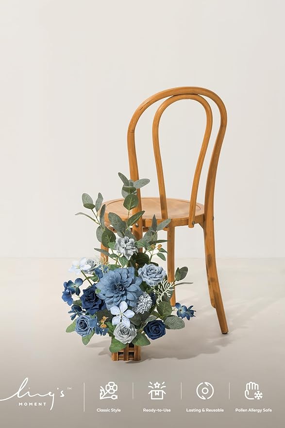 Artificial Flower Arrangements, 4 Pack, Dusty Blue and Navy Wedding Decor